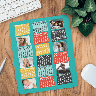 2024 Year Monthly Calendar Modern Photo Collage Mouse Mat