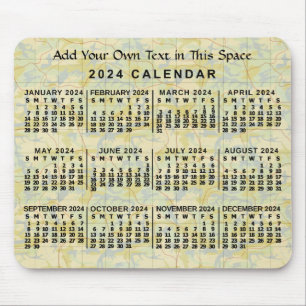 2024 Year Monthly Calendar Old Map Personalised Mouse Mat