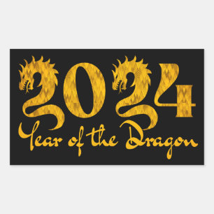 2024 YEAR OF THE DRAGON GOLD RECTANGULAR STICKER