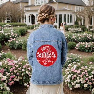 2024 year of the dragon red white denim jacket