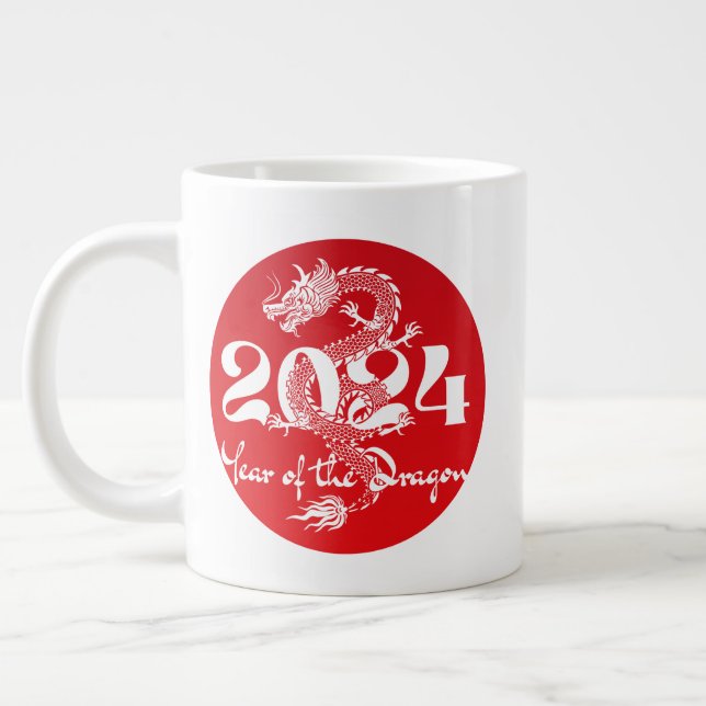 2024 year of the dragon red white large coffee mug (Left)