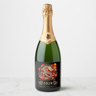 2024 year of the dragon wine bottle sparkling wine label