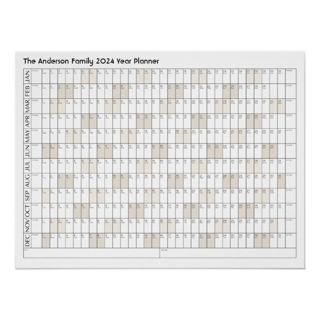 2024 Year Planner Family Name Office Calendar Poster (Front)