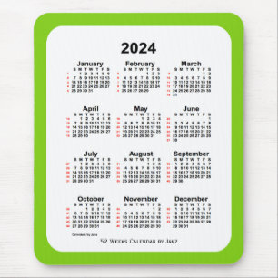 2024 Yellow Green 52 Week Calendar by Janz Mouse Mat