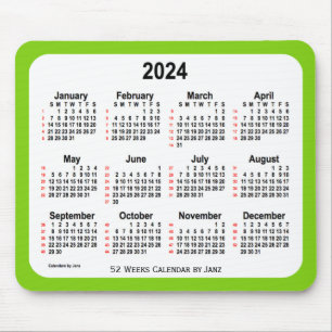 2024 Yellow Green 52 Weeks Calendar by Janz Mouse Mat