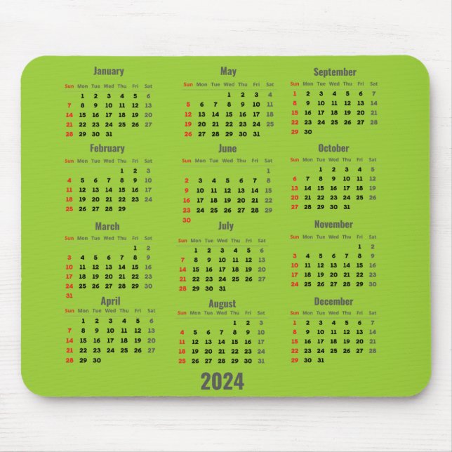 2024 Yellow Green 52 Weeks Calendar Mouse Mat (Front)