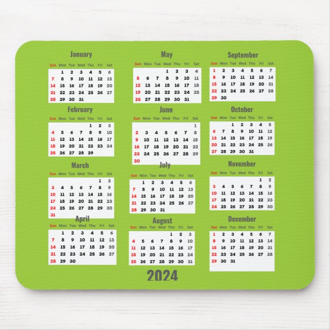 2024 Yellow Green 52 Weeks Calendar  Mouse Mat (Front)