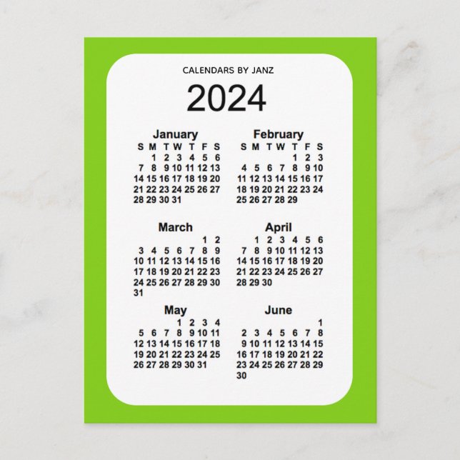 2024 Yellow Green 6 Month Mini Calendar by Janz Postcard (Front)