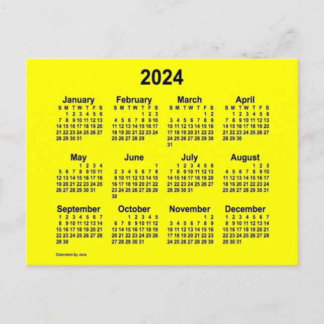 2024 Yellow Mini Calendar by Janz Postcard (Front)
