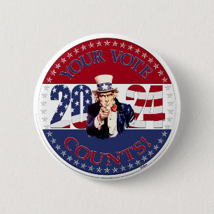 2024 Your Vote Counts Uncle Sam 6 Cm Round Badge