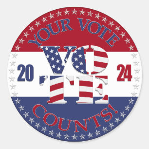 2024 Your Vote Counts USA Flag V O T E! Classic Round Sticker