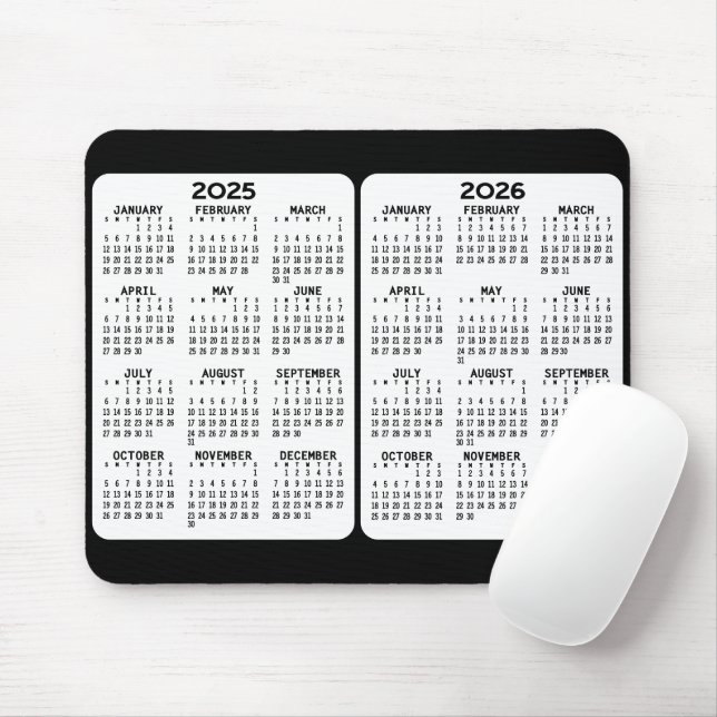 2025 2026 - 2 Year Calendar - year view Mouse Mat (With Mouse)