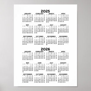 2025 2026 Calendar - Basic Minimal Black and White Poster