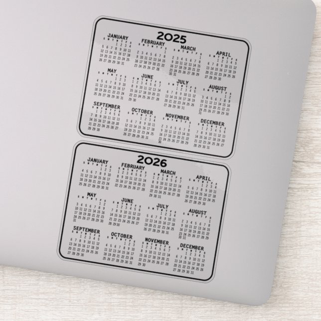 2025 2026 Calendar black and white mini calendars (Detail)