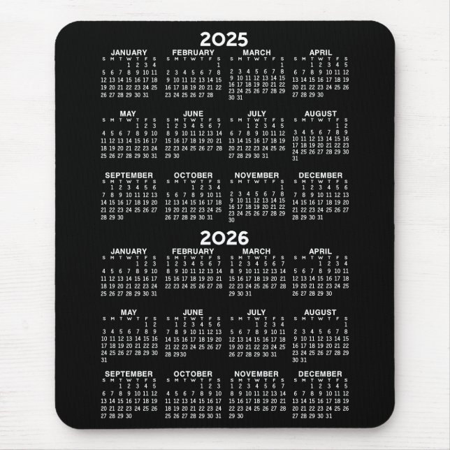2025 2026 Calendar - black background - Vertical  Mouse Mat (Front)