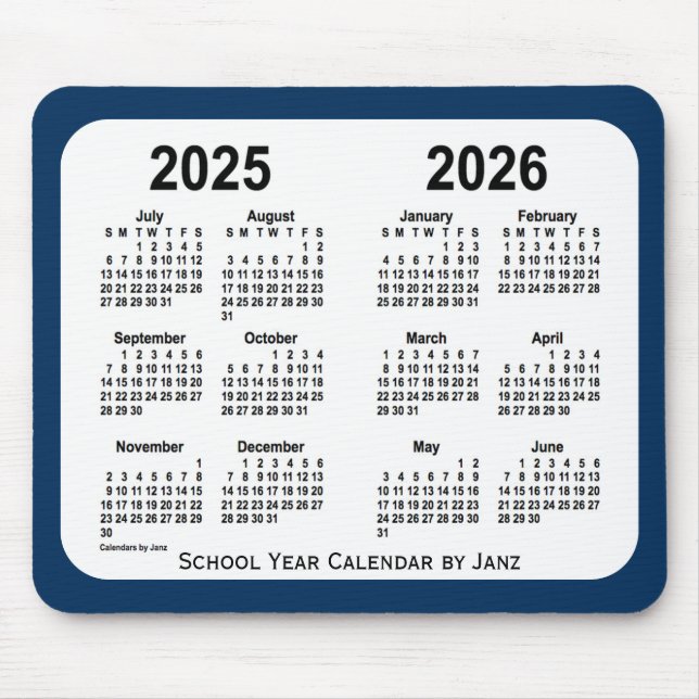2025-2026 Police Box Blue School Calendar by Janz Mouse Mat (Front)