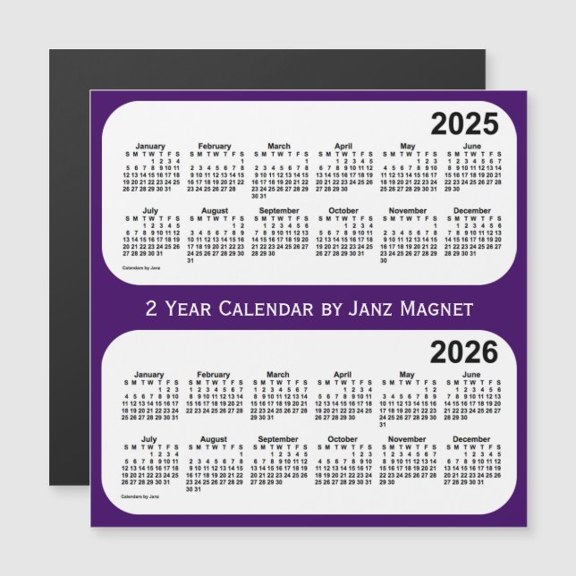 2025-2026 Purple 2 Year Calendar by Janz Magnet (Front/Back)