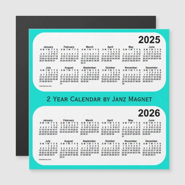 2025-2026 Turquoise 2 Year Calendar by Janz (Front/Back)