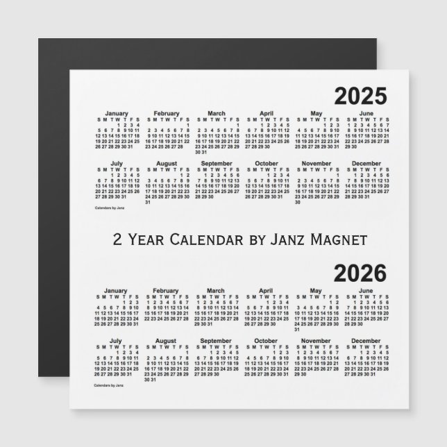 2025-2026 White 2 Year Calendar by Janz Magnet (Front/Back)