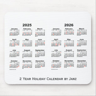 2025-2026 White 2 Year Holiday Calendar by Janz Mouse Mat