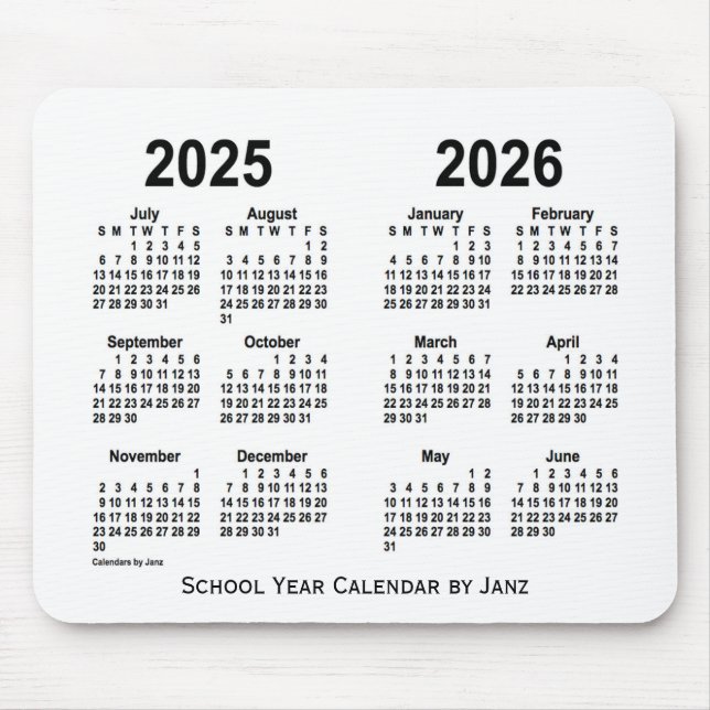 2025-2026 White School Calendar by Janz Mouse Mat (Front)