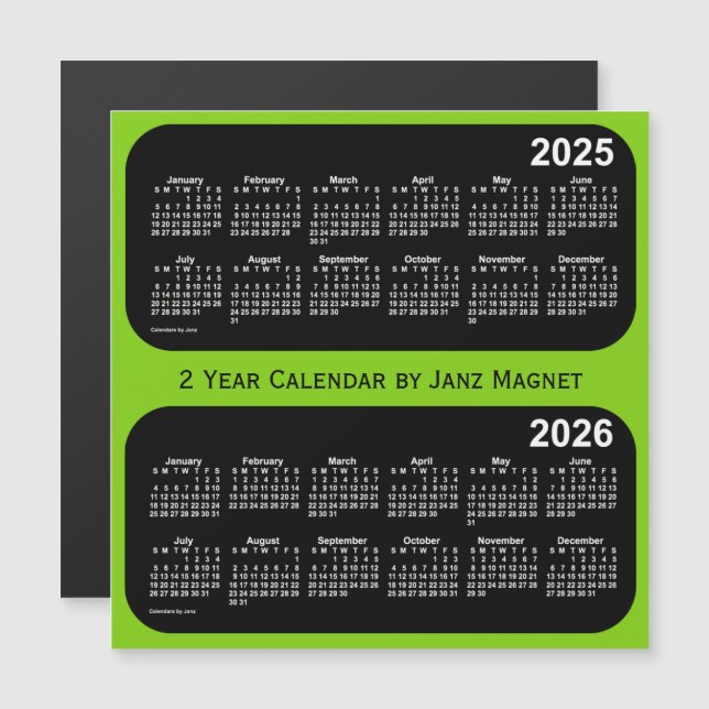 2025-2026 Yellow Green 2 Year Calendar by Janz (Front/Back)