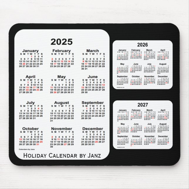 2025-2027 Black 3 Year Holiday Calendar by Janz Mouse Mat (Front)