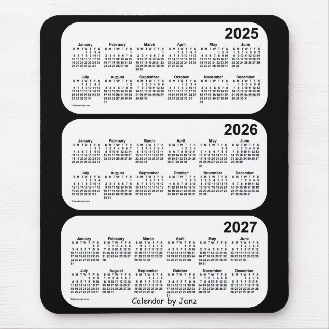 2025-2027 Black and White 3 Year Calendar by Janz Mouse Mat (Front)