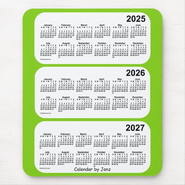 2025-2027 Yellow Green 3 Year Calendar by Janz Mouse Mat (Front)
