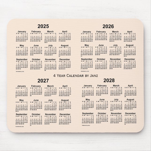 2025-2028 Antique White 4 Year Calendar by Janz Mouse Mat (Front)