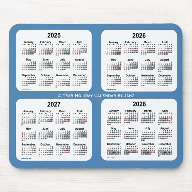 2025-2028 Steel Blue Holiday Calendar by Janz Mouse Mat (Front)