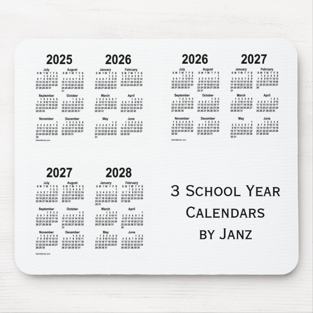 2025-2028 White 3 School Year Calendars by Janz Mouse Mat (Front)