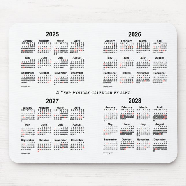 2025-2028 White Holiday Calendar by Janz Mouse Mat (Front)