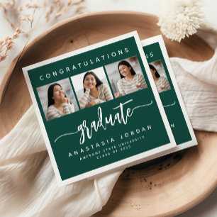 2025 3-Photo Green Congratulations Graduate Napkin