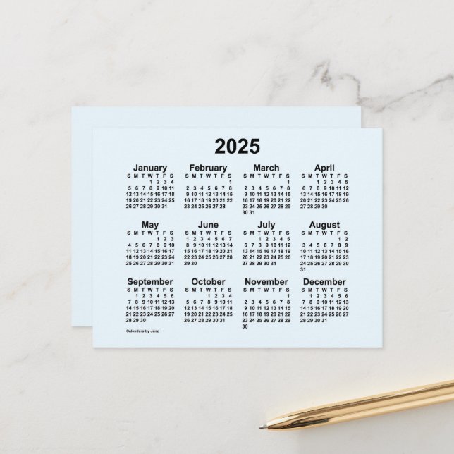 2025 Alice Blue Mini Calendar by Janz Postcard (Front/Back In Situ)