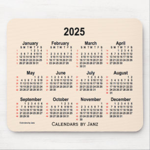 2025 Antique White 52 Weeks Calendar by Janz Mouse Mat