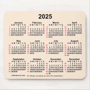 2025 Antique White 52 Weeks ISO Calendar by Janz Mouse Mat