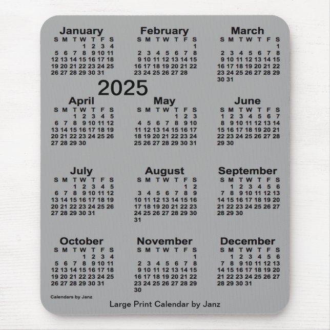 2025 Battleship Gray Large Print Calendar by Janz Mouse Mat (Front)