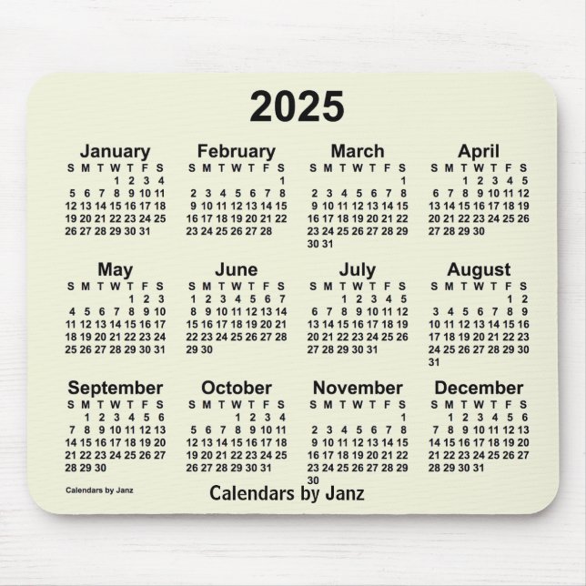 2025 Beige Calendar by Janz Mouse Pad (Front)