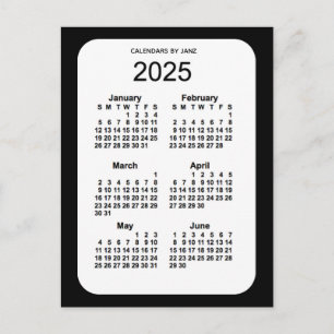 2025 Black 6 Month Mini Calendar by Janz Postcard