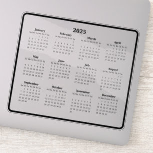 2025 black and white mini calendar