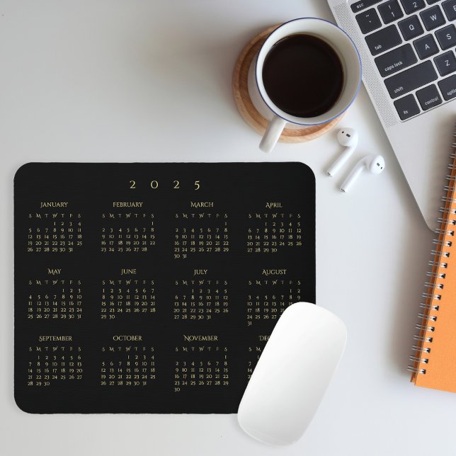 2025 Black Gold Full Year Calendar Home Office Mouse Mat (2025 Black Gold Full Year Calendar Home Office Mouse Pad)