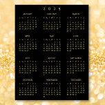 2025 Black Gold Full Year Home Office Calendar Poster<br><div class="desc">Custom,  beautiful elegant faux gold script typography on black,  2025 full year,  home room office decor,  vertical yearly wall calendar poster. Makes a great custom gift for friends,  family,  peers,  co-workers,  for holidays,  christmas,  new years.</div>