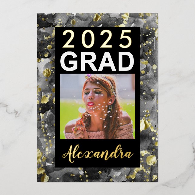 2025 Black Gold Watercolor Art Photo Graduation (Front)