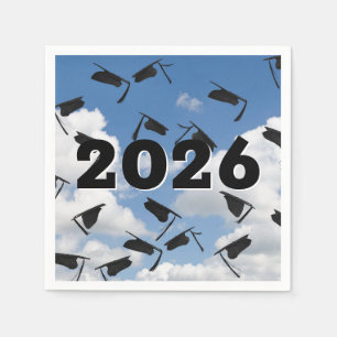 2025 Black Graduation Hats in Sky  Napkin