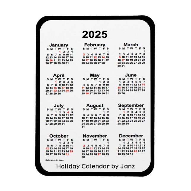 2025 Black Holiday Calendar by Janz Magnet (Vertical)
