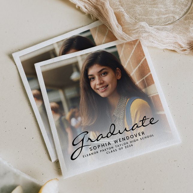 2025 Black Script Photo Graduation Party Napkin (Creator Uploaded)