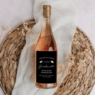 2025 Black White Script Cap Graduation Wine Label