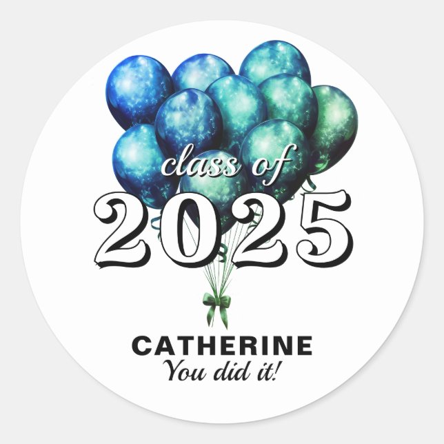 2025 Blue Graduation Classic Round Sticker (Front)