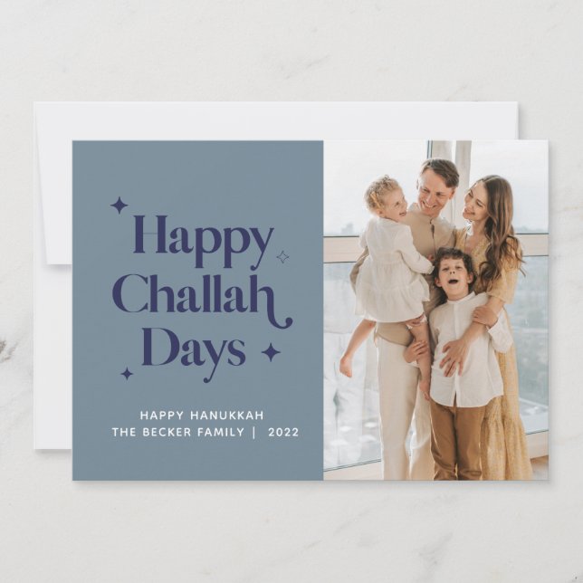 2025 Blue Happy Challah Days Hanukkah Custom Photo Holiday Card (Front)